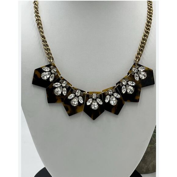 Banana Republic Y2K 2008 Leopard Print Statement Rhinestone Overlays Necklace - Picture 1 of 2
